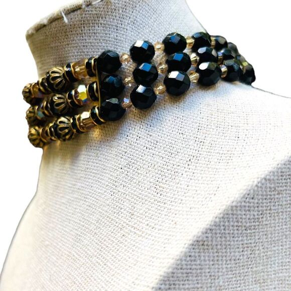 Vintage Aurora Borealis Beaded Goldtone Choker Necklace - Picture 4 of 9